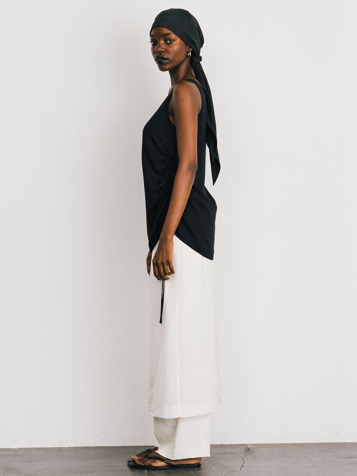 【25SS】ACETATE GATHER TANK / アセテートギャザータンクトップ (ブラック)