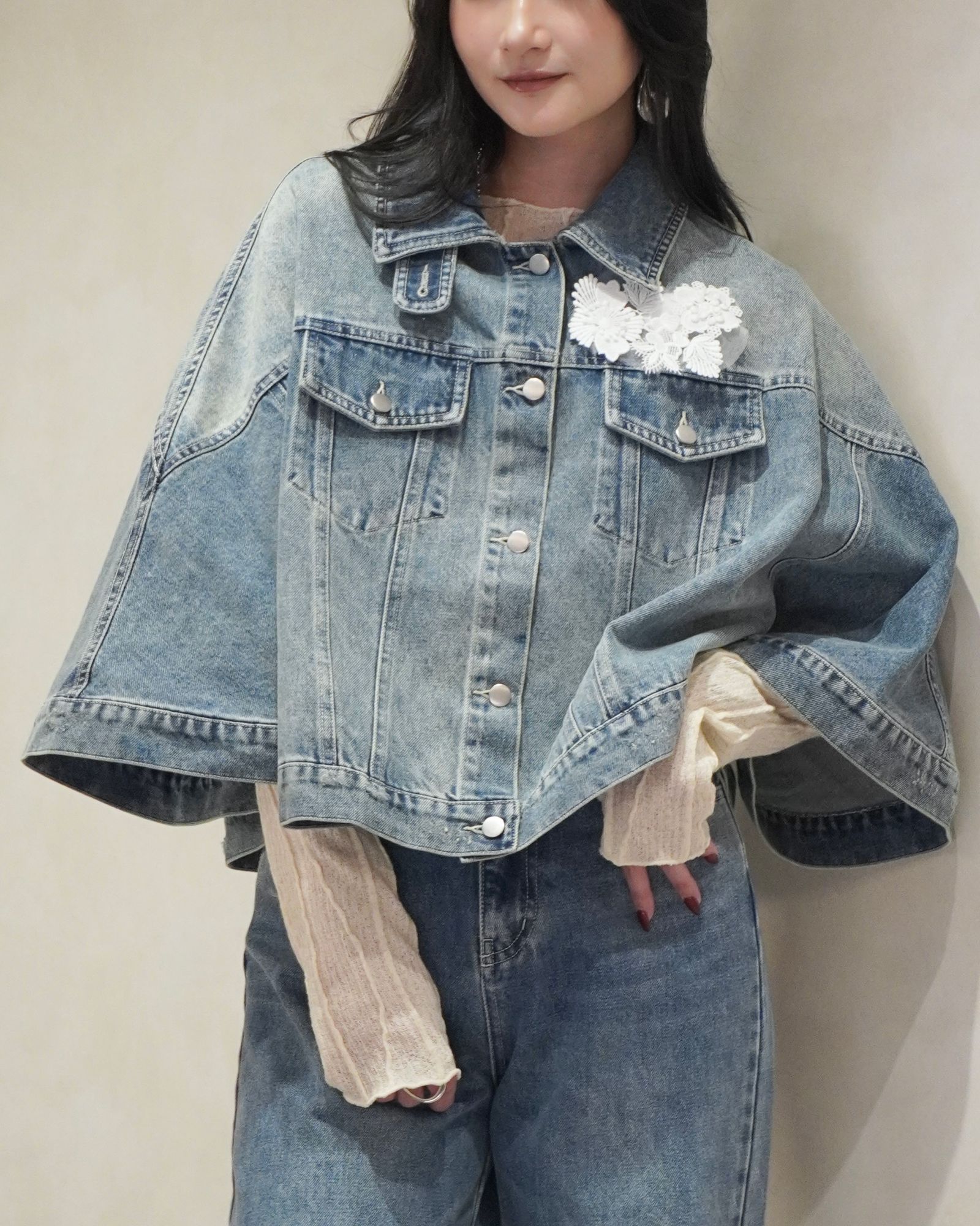 trucker detail denim poncho JK / トラッカー ポンチョ デニムジャケット (L/blue) / 26SS