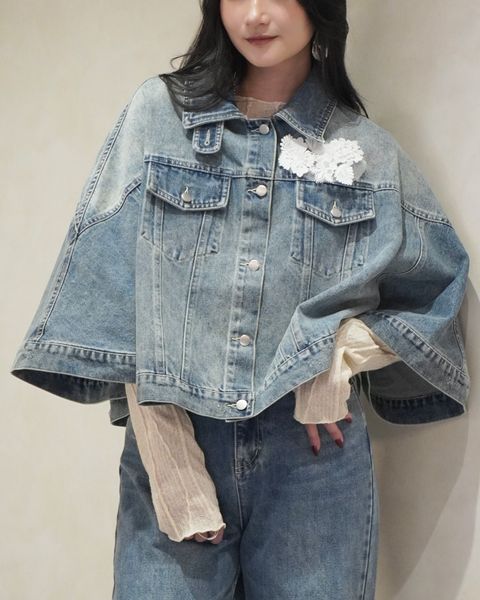 【ショート丈】trucker detail denim poncho JK (L/blue) / トラッカー ポンチョ デニムジャケット (ライトブルー) / 26SS
