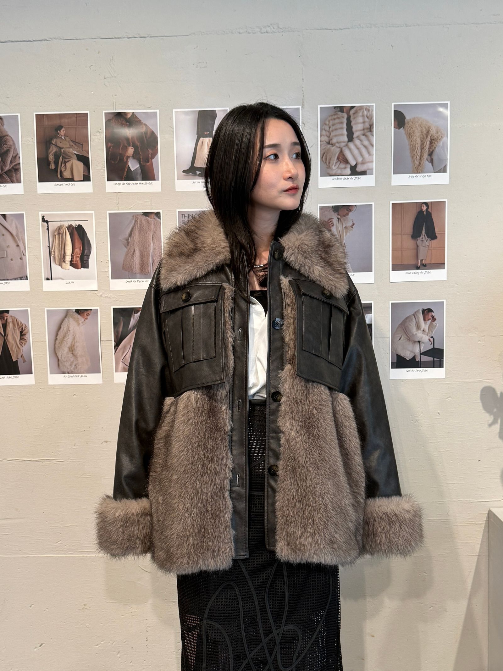 【25AW】Leather Docking Fur Jacket (ブラック) / レザードッキングファージャケット / エコファー / フェイクファー