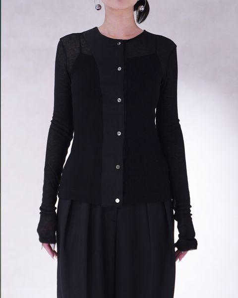 アシンメトリー リブトップス (ブラック) ASYMMETRIC PANEL SHEER RIB TOP (Black) / 26SS
