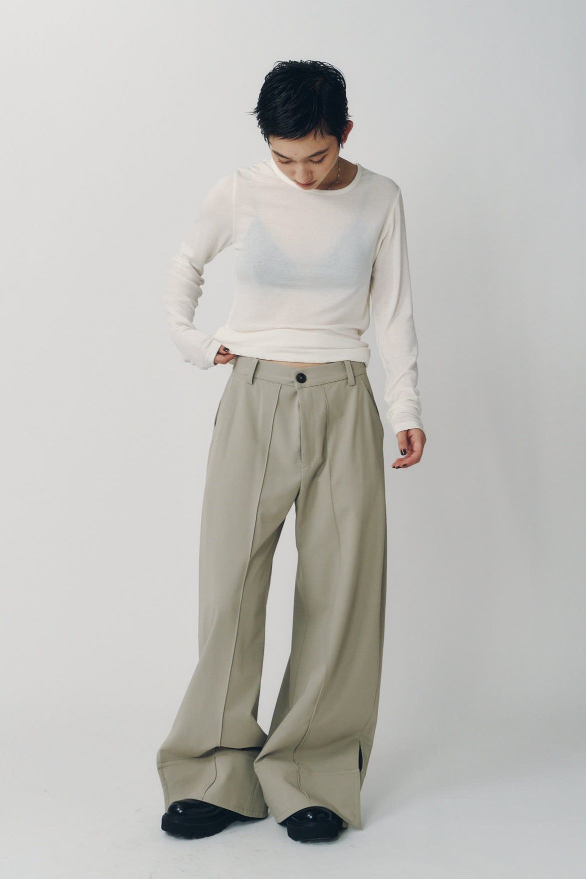 ダブルヘムトラウザー (サンドベージュ) double hem trousers(unisex) (Sand Beige) / 26AW