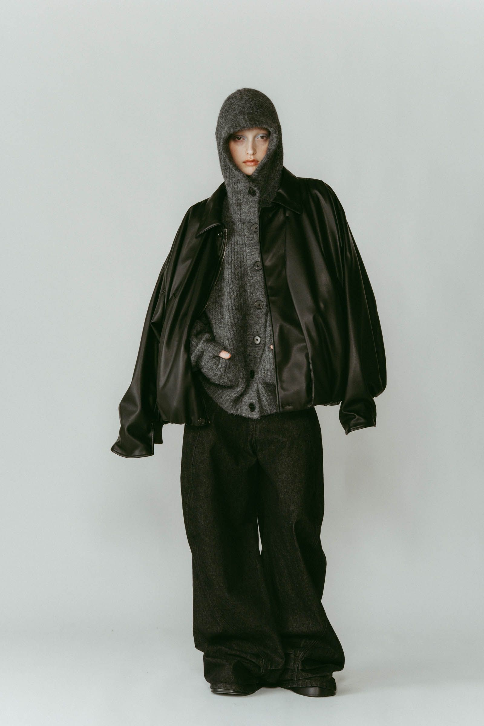 voluminous leather jacket(unisex) / ボリュームレザージャケットブルゾン (ブラック) / 25AW