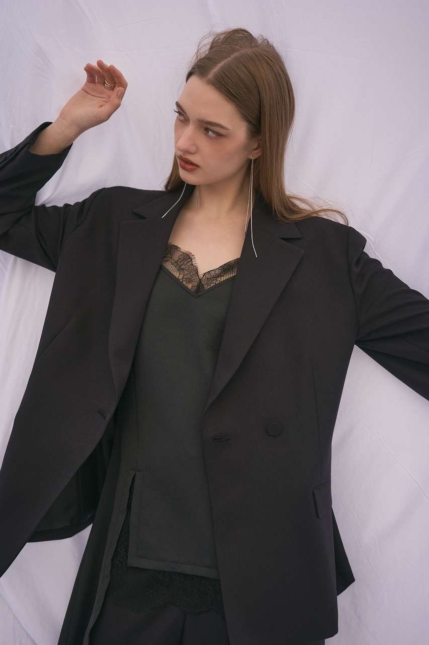 レーストリムサテンキャミソール (ブラック) Lace-trim Satin Camisole (Black) / 26AW *