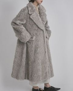 【先行予約】【26TH-12】ラビット調ファーロングコート (ライトグレー) Rabbit Like Fur Long Coat (L.gray) /  エコファー  /  フェイクファー 【受注期間6/14 23:59まで】