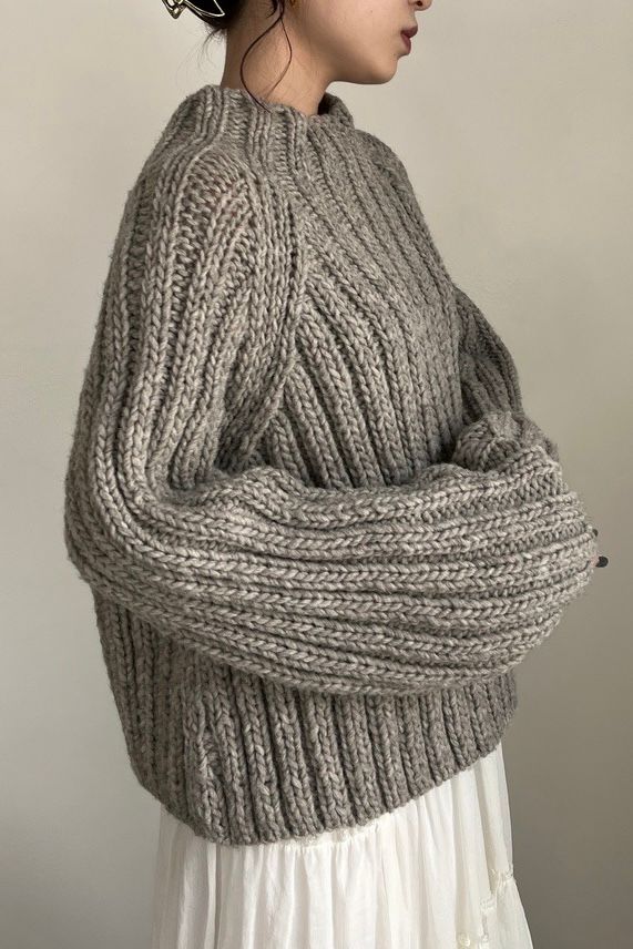 WIDE RIB HAND KNIT PULLOVER / ワイドリブハンドニットプルオーバー (グレー)