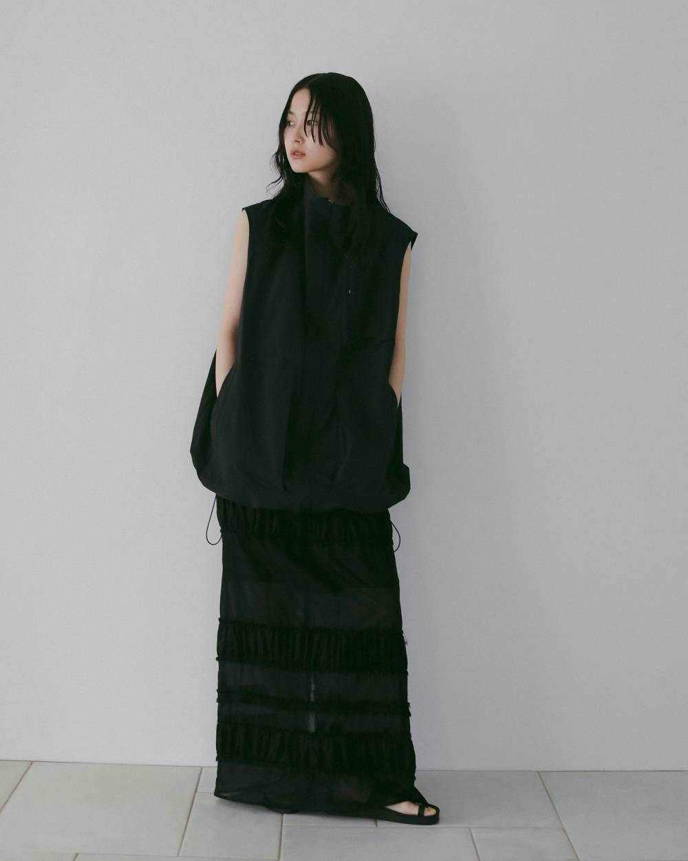 ティアード ペンシルスカート (ブラック) Tiered Pencil Skirt (Black) / 26SS