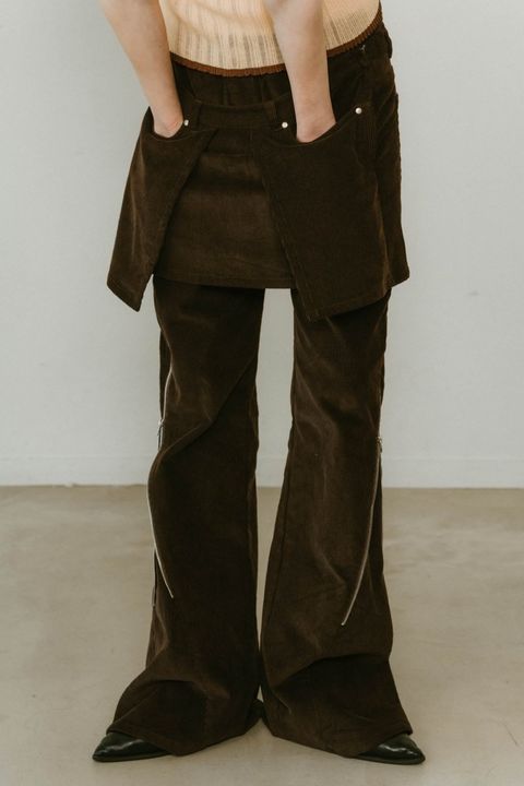 2ピース ジップフレアパンツ (ブラウン) 2piece zip flare pants