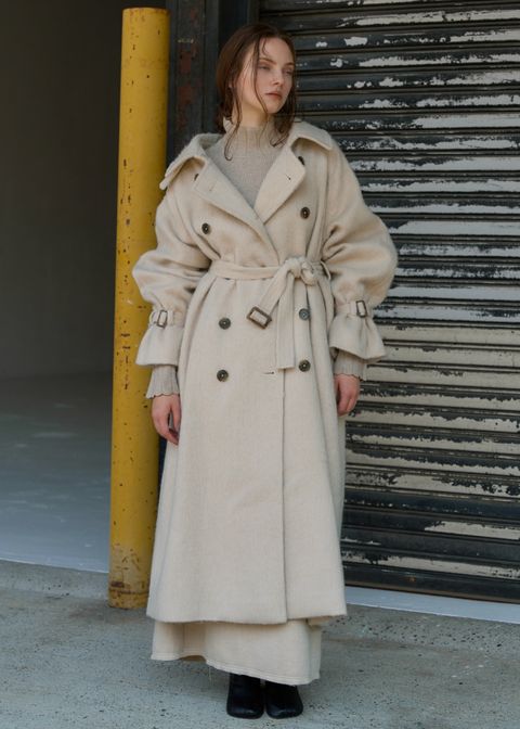 シャギー トレンチコート (ミルクティー) shaggy volume sleeve trench long coat