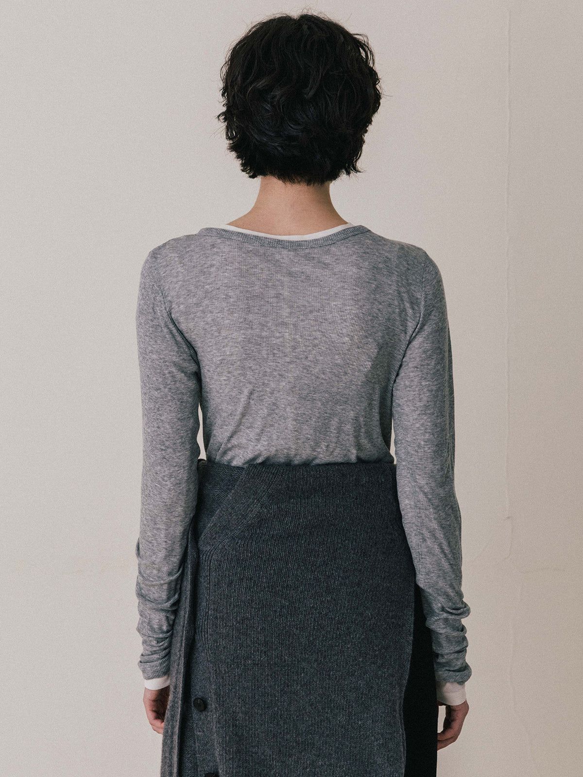 【25AW】LAYERED L/S HENLY TEE / レイヤード ロングスリーブ ヘンリーTシャツ (グレー)