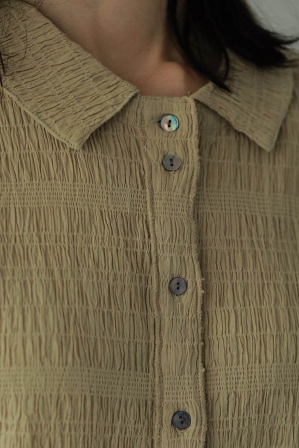 Shirring Mellow Shirts / シャーリング メロウシャツ (ベージュ)