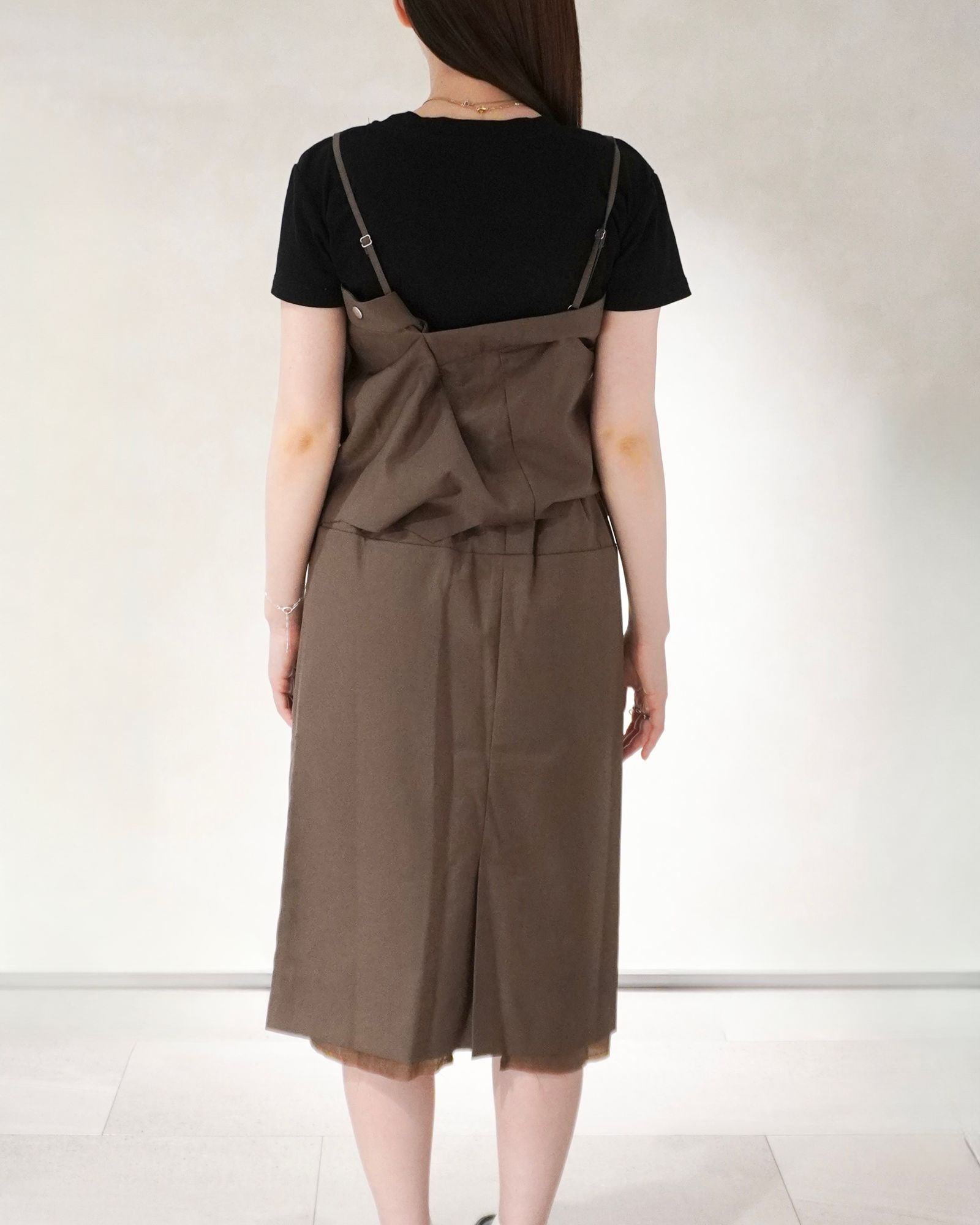 レイヤード ミディアム丈スカート (ブラウン) cut layered mid length skirt (Brown) /  26SS