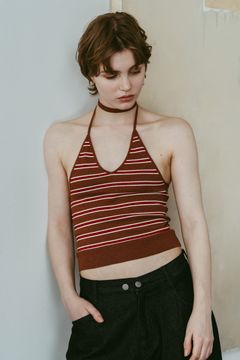 ニット ホルタービスチェ (ブラウン) knit halter bustier (Brown) /  26SS