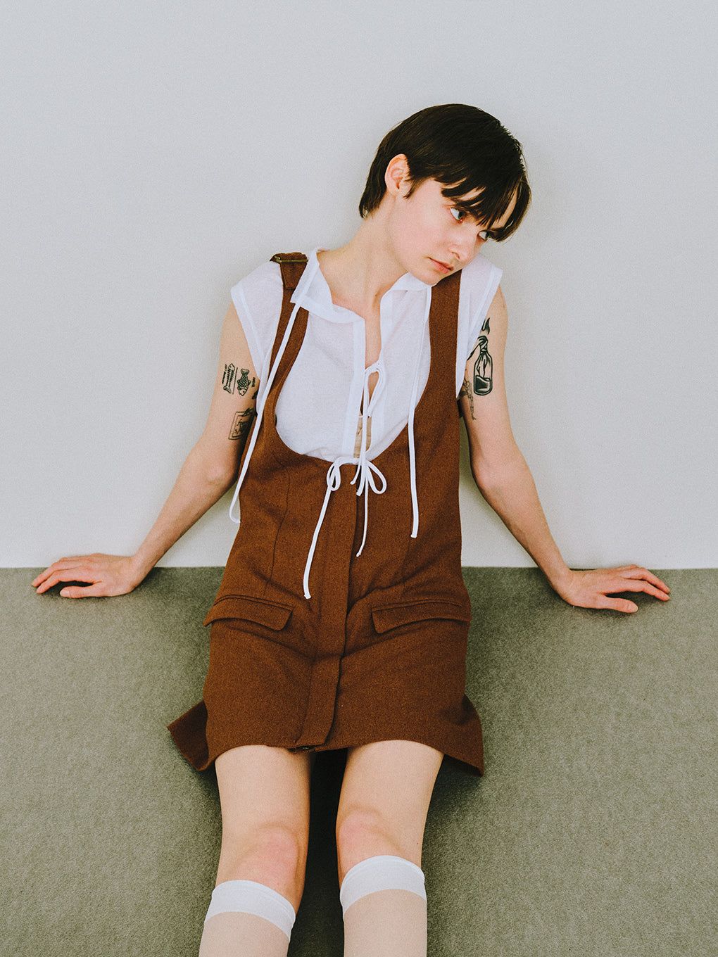 2WAY MINI JUMPER SKIRT / 2ウェイ ミニジャンパースカート (チョコ)