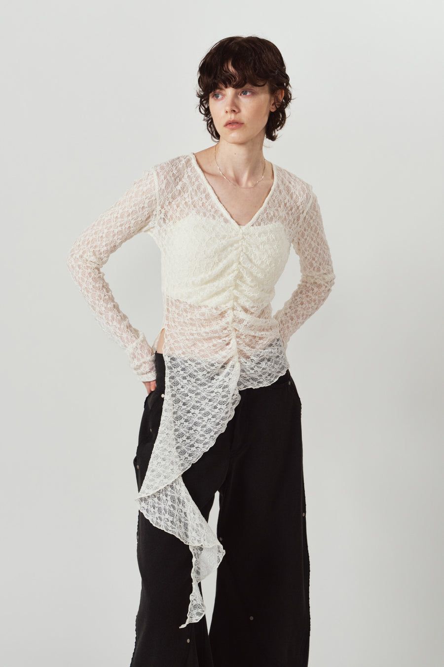 レーストップス (ホワイト) lace gathered top (White) / 26AW