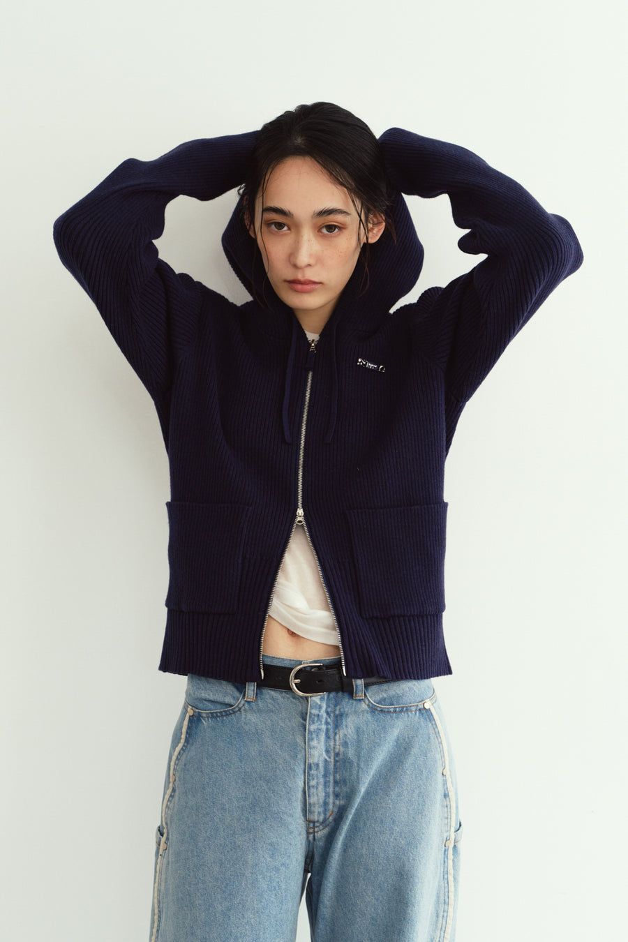 ニットパーカー (ネイビー) hooded knit parka (Navy) / 26AW