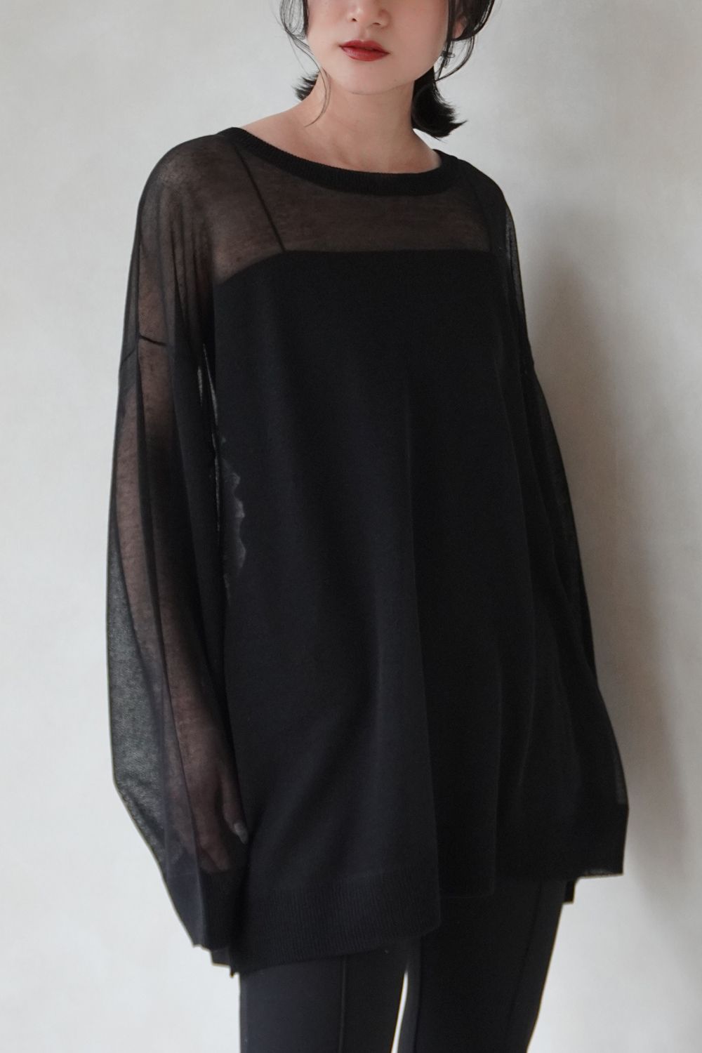 SHEER KNIT TOPS / シアーニットトップス (ブラック)