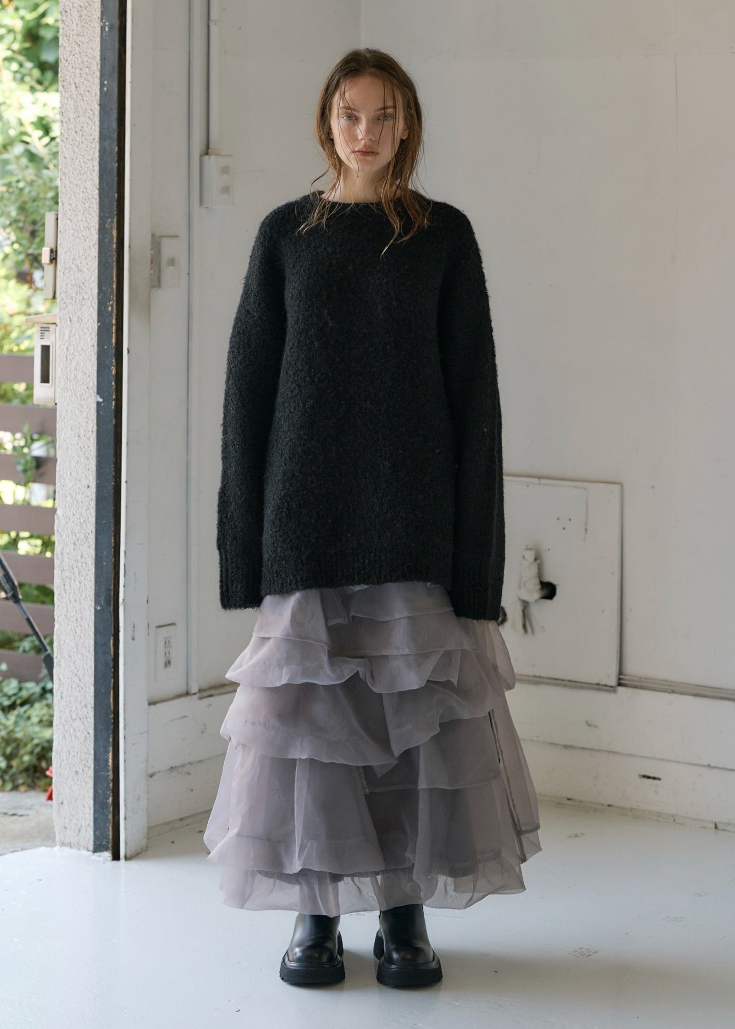 organdy random tiered pattern SK / オーガンジー ティアードスカート (グレー) / 25AW /