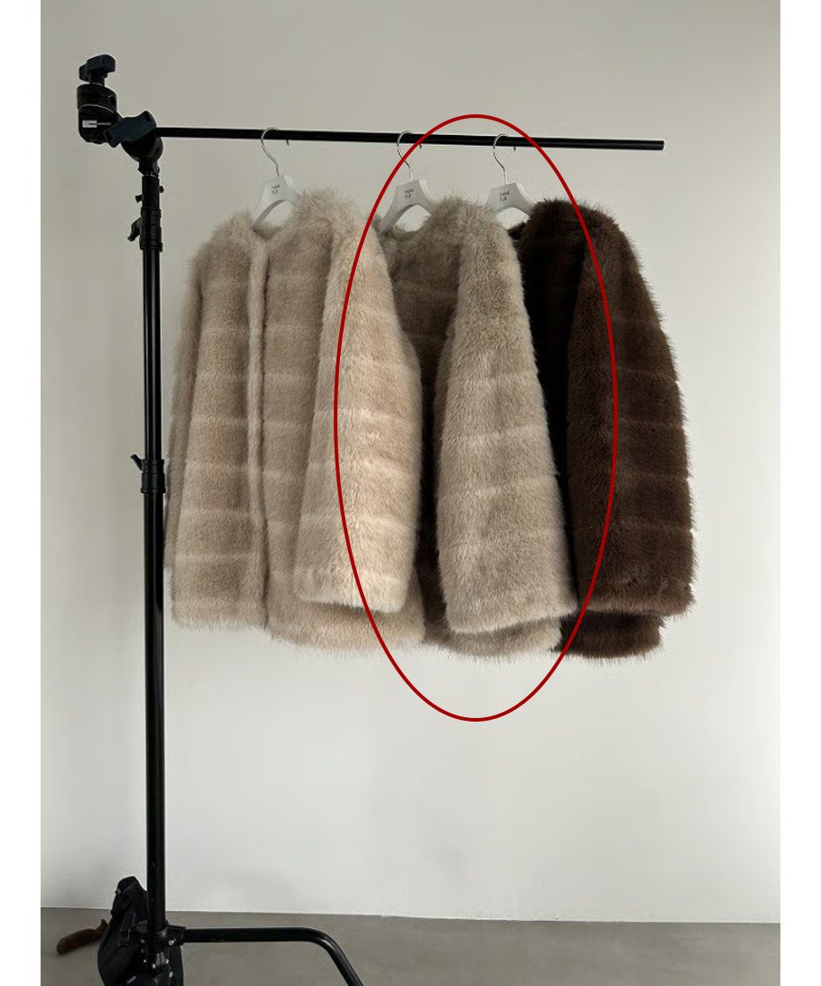 【25AW】Border Fur Coat (グレージュ) / ボーダーファーコート / エコファー / フェイクファー
