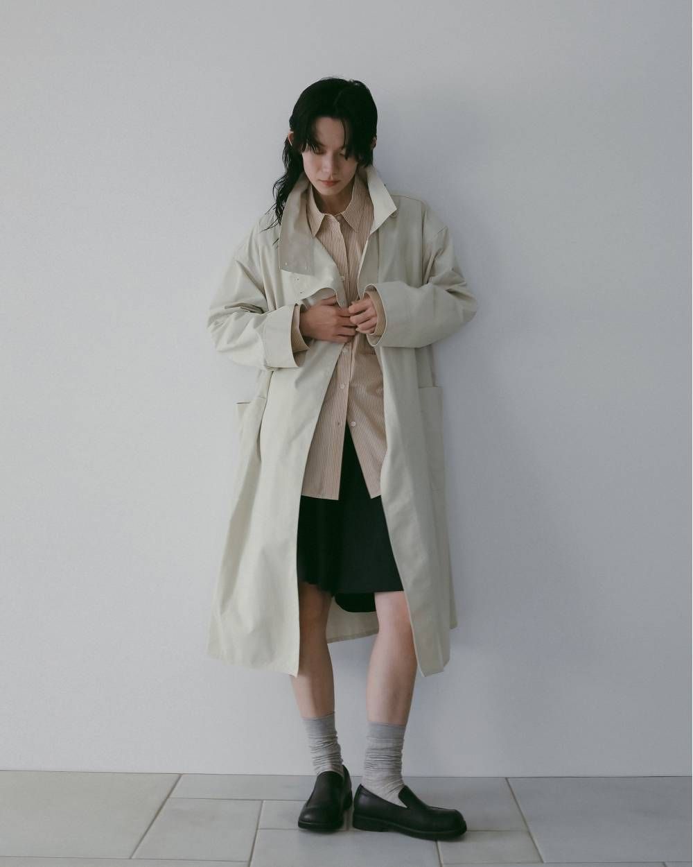 Standcollar Long Coat (Ivory) / スタンドカラー ロングコート (アイボリー) / 26SS