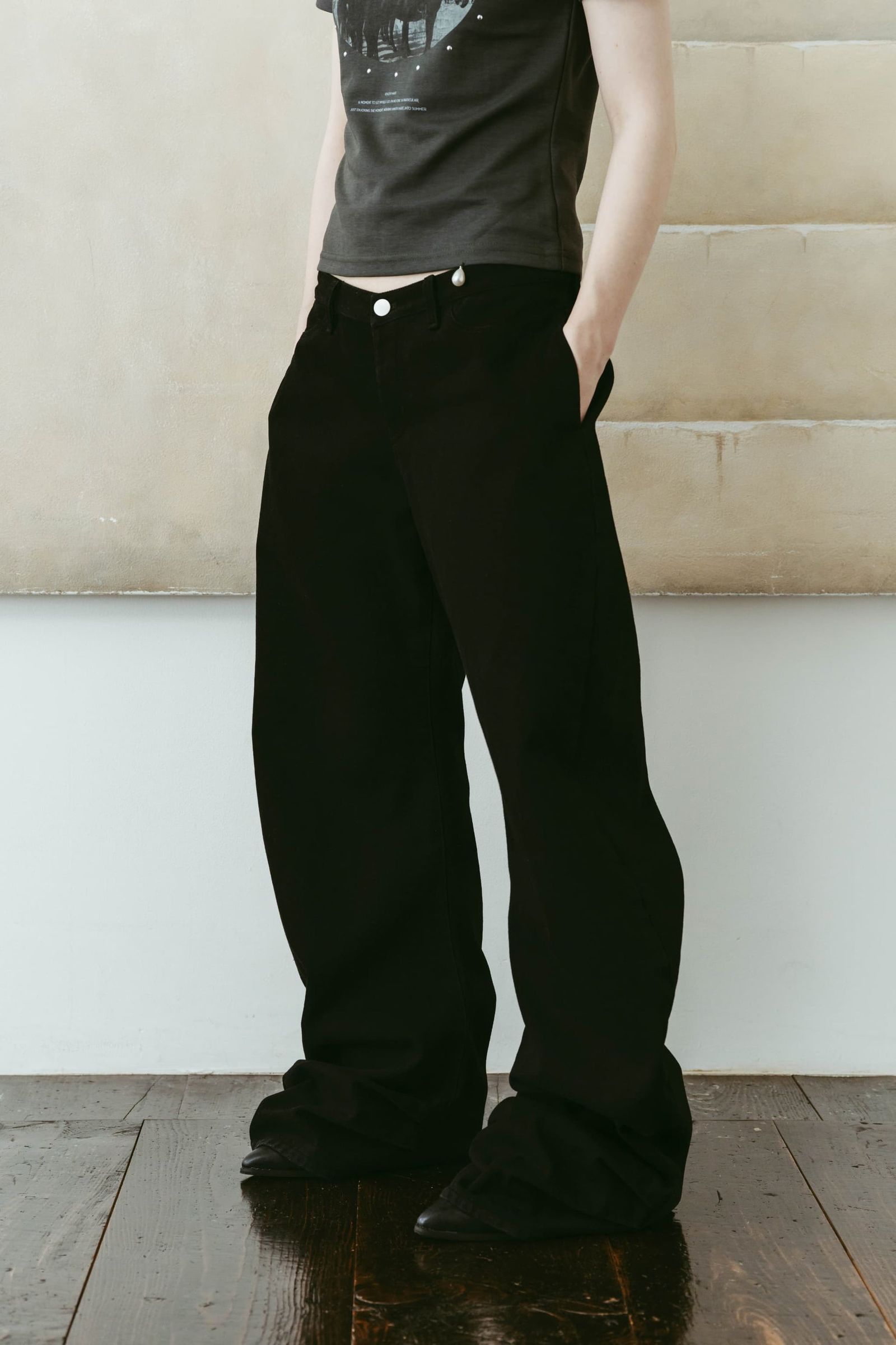 ドレープデニム (スタッズなしブラック) draped denim pants(unisex) (Black) /  26SS