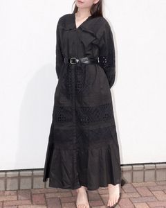 ティアードワンピース (ブラック) pieced cotton lace tiered volume OP (Black) /  26SS