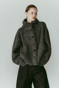 hooded cardigan knit / フーデッド カーディガンニット (グレー) / 25AW