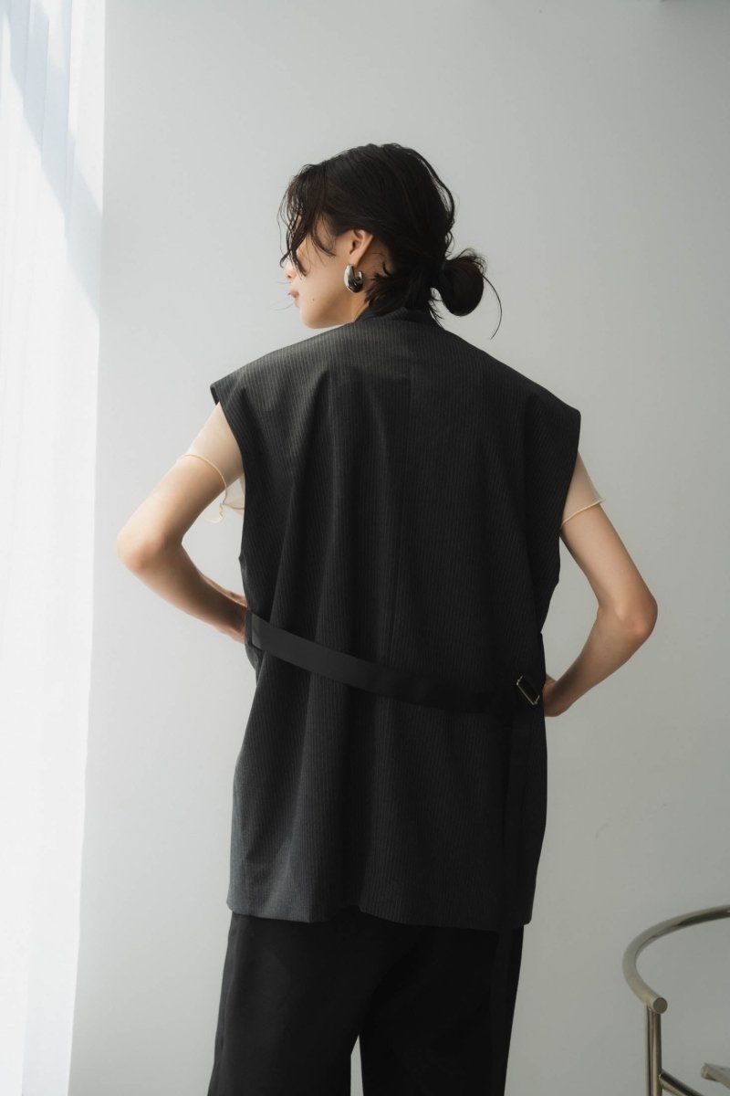 2way collarless gilet / 2ウェイ カラーレスジレ (ストライプ) / ユニセックス