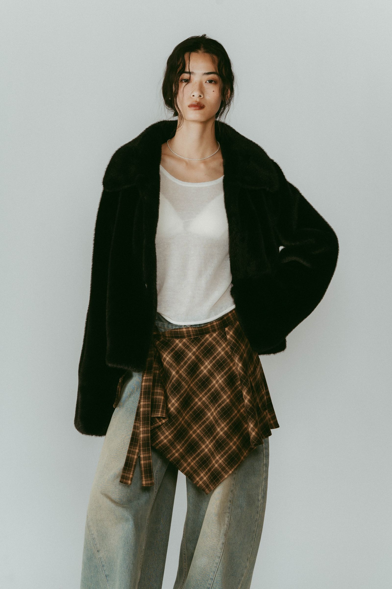 point collar fur coat / ポイントカラー ファーコートジャケット (ブラック) / 25AW