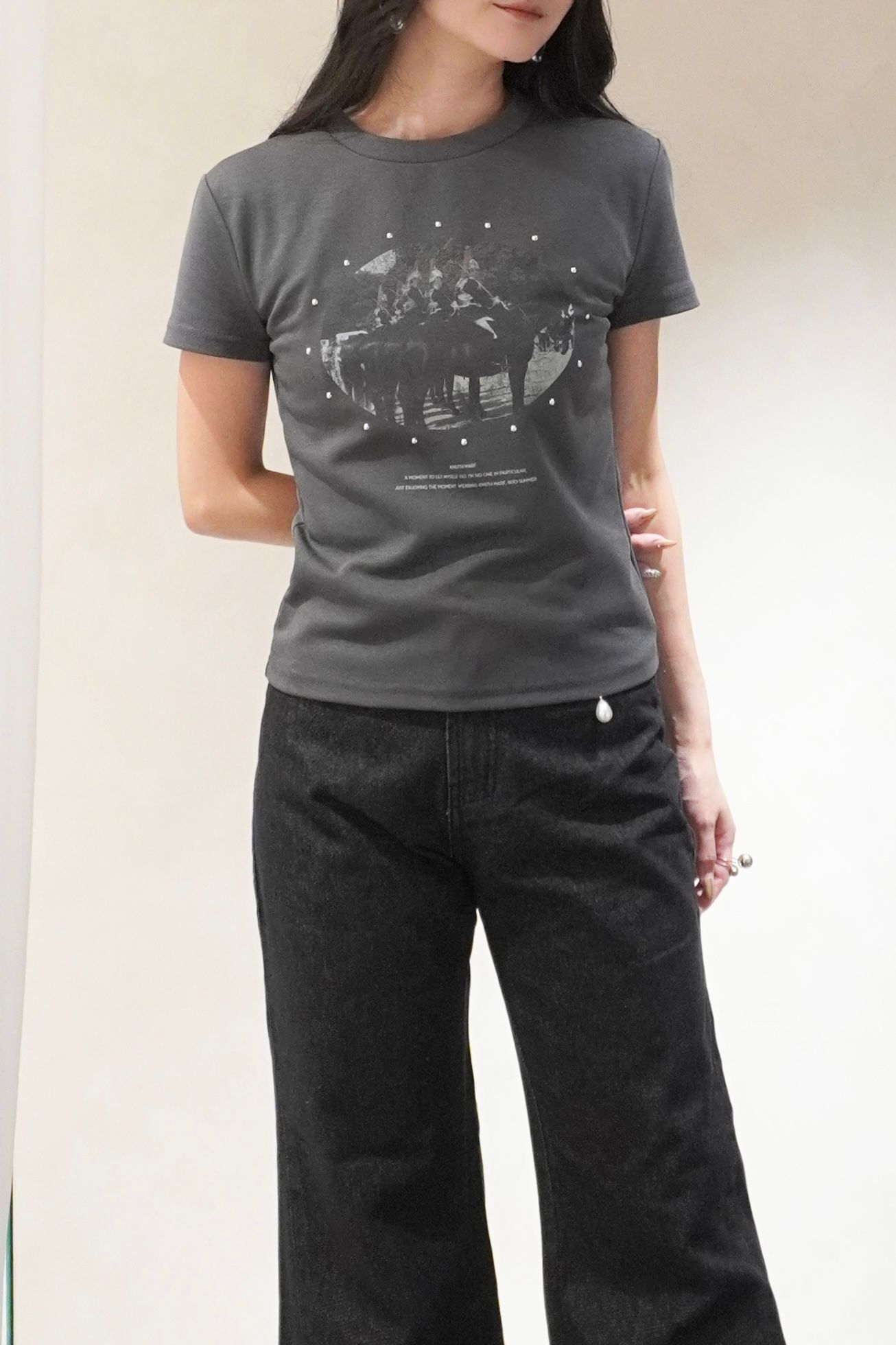 スタッズコンパクトTシャツ (チャコール) studded compact tee (Charcoal) /  26SS