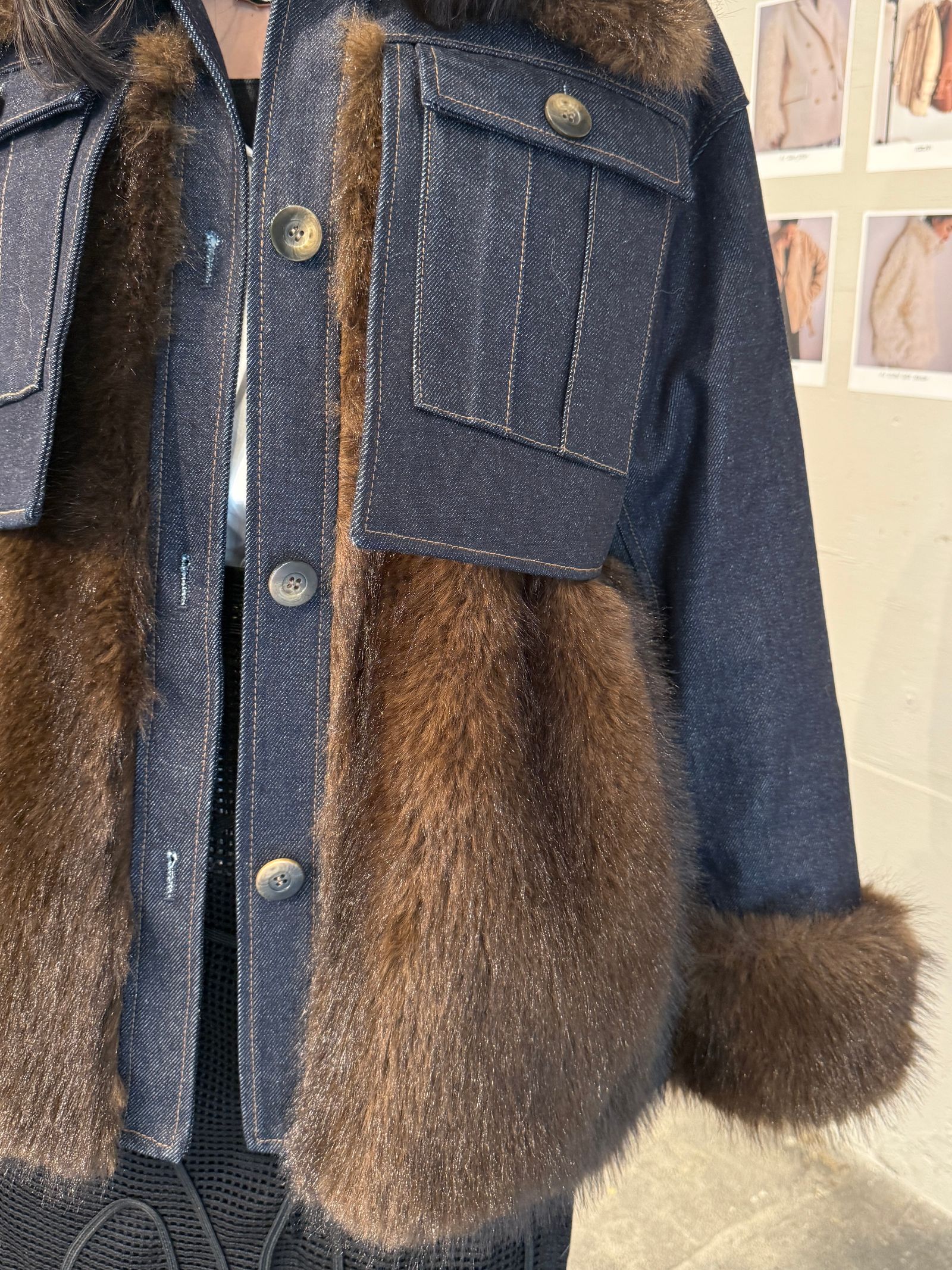 【25AW】Denim Docking Fur Jacket (ダークネイビー) / デニムドッキングファージャケット / エコファー / フェイクファー