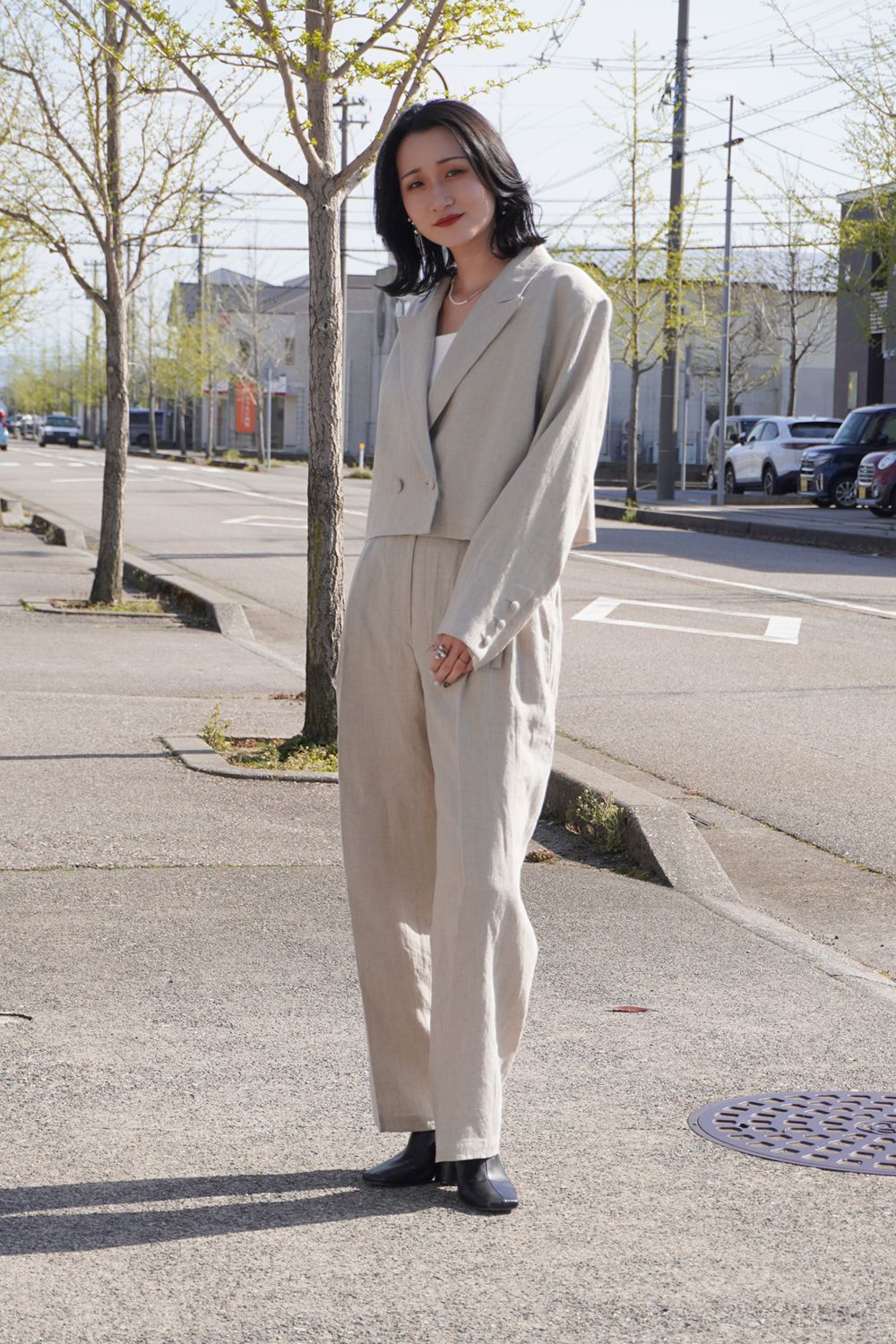 【ギフト】 CASA FLINE - CROPPED LINEN JACKET / クロップド丈 リネン ジャケット・アウター