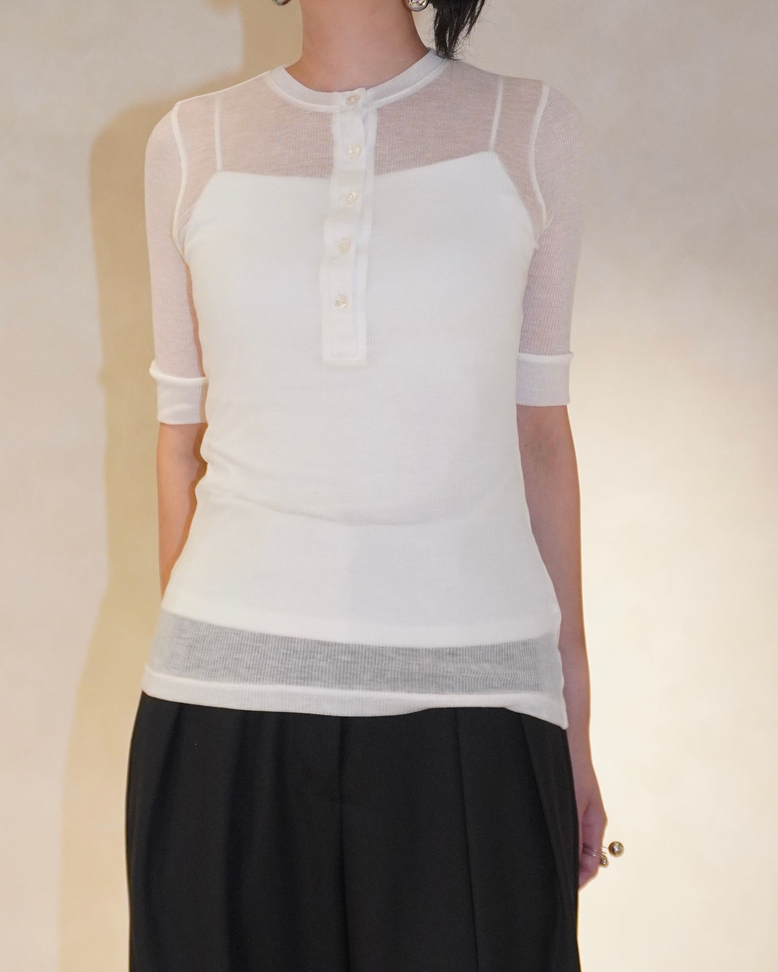 ヘンリートップス (ホワイト) TENCEL CASHMERE HENLEY TOP (White) / 26SS