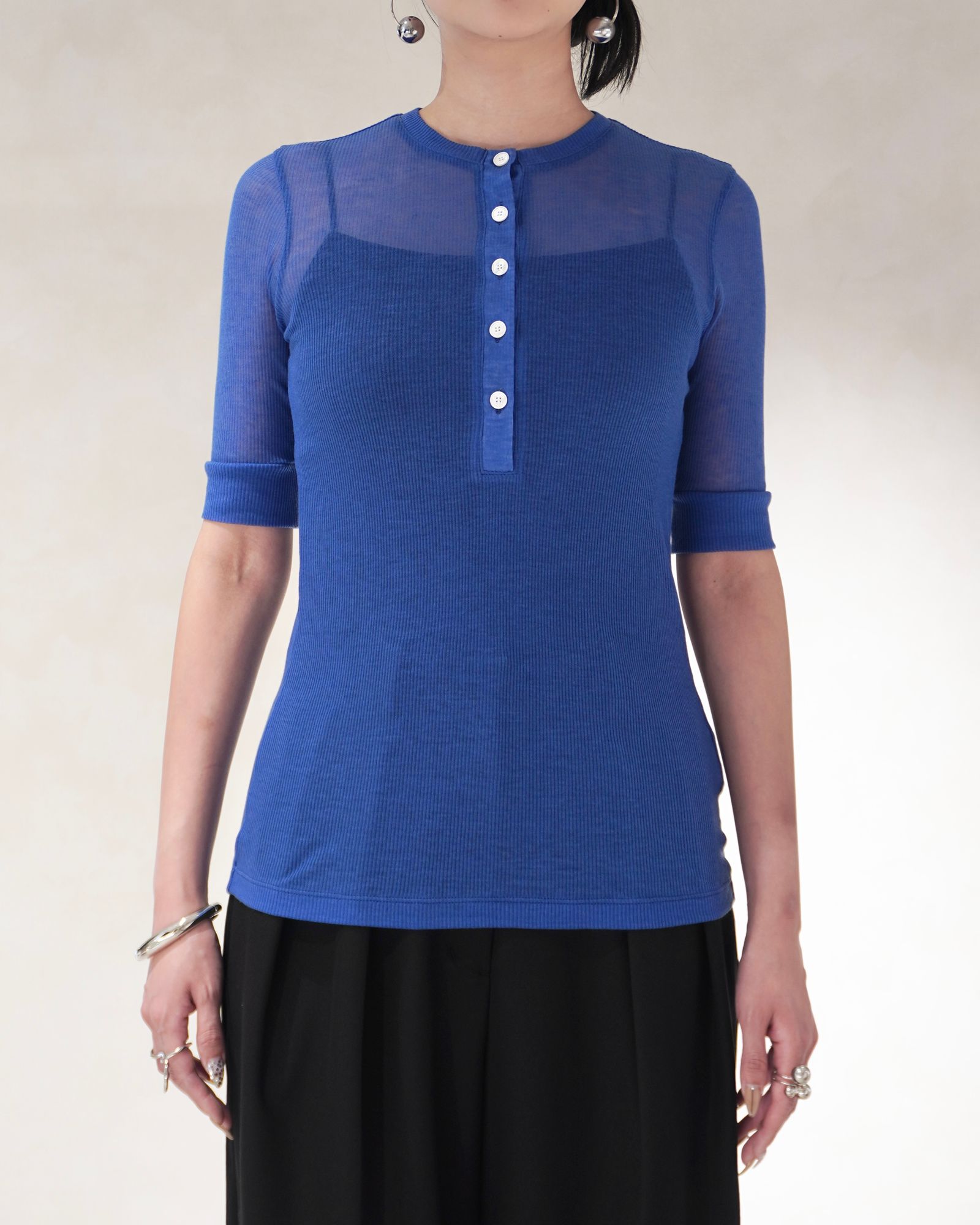 ヘンリートップス (ブルー) TENCEL CASHMERE HENLEY TOP (Blue) / 26SS