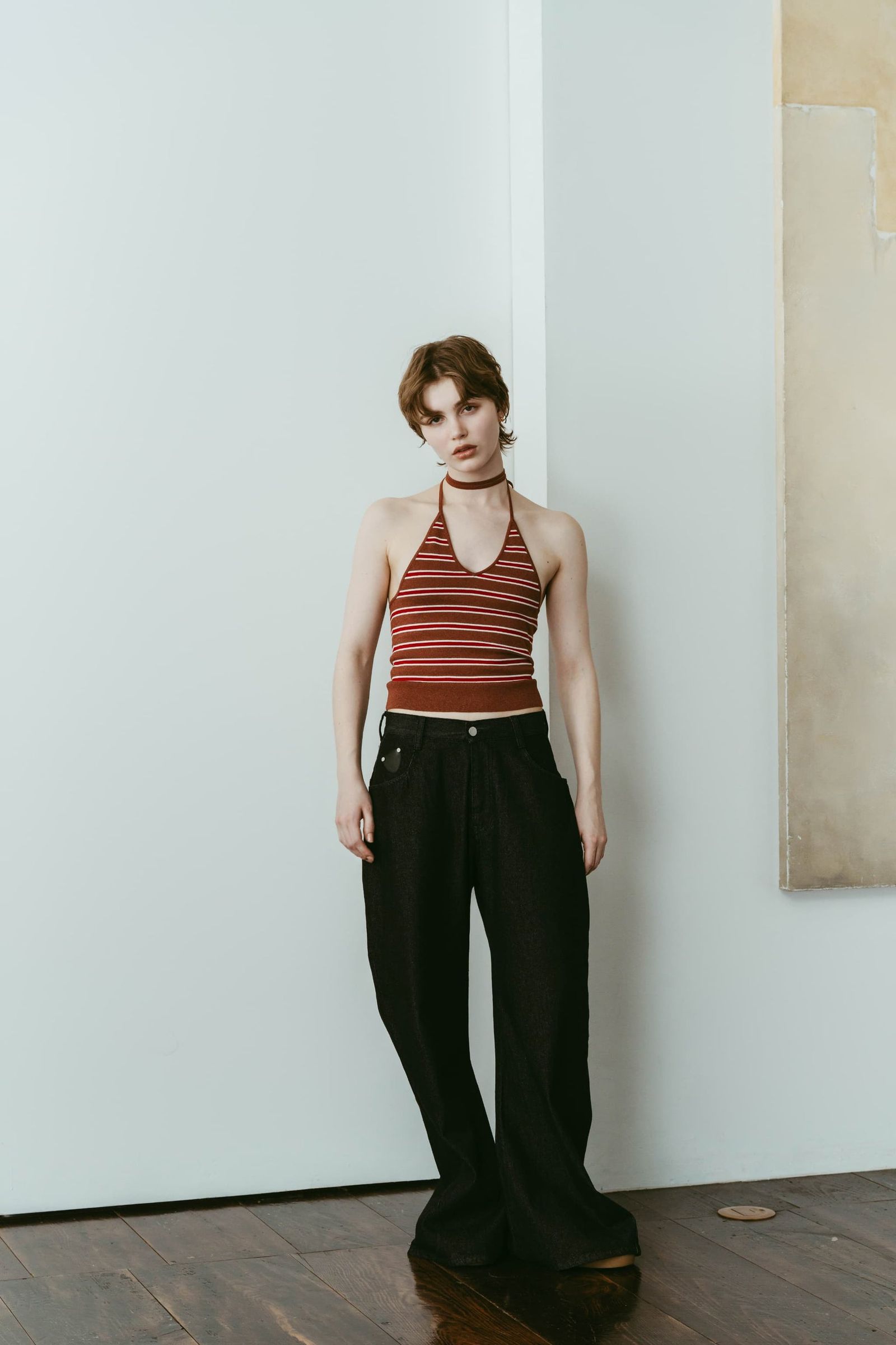 ニット ホルタービスチェ (ブラウン) knit halter bustier (Brown) /  26SS