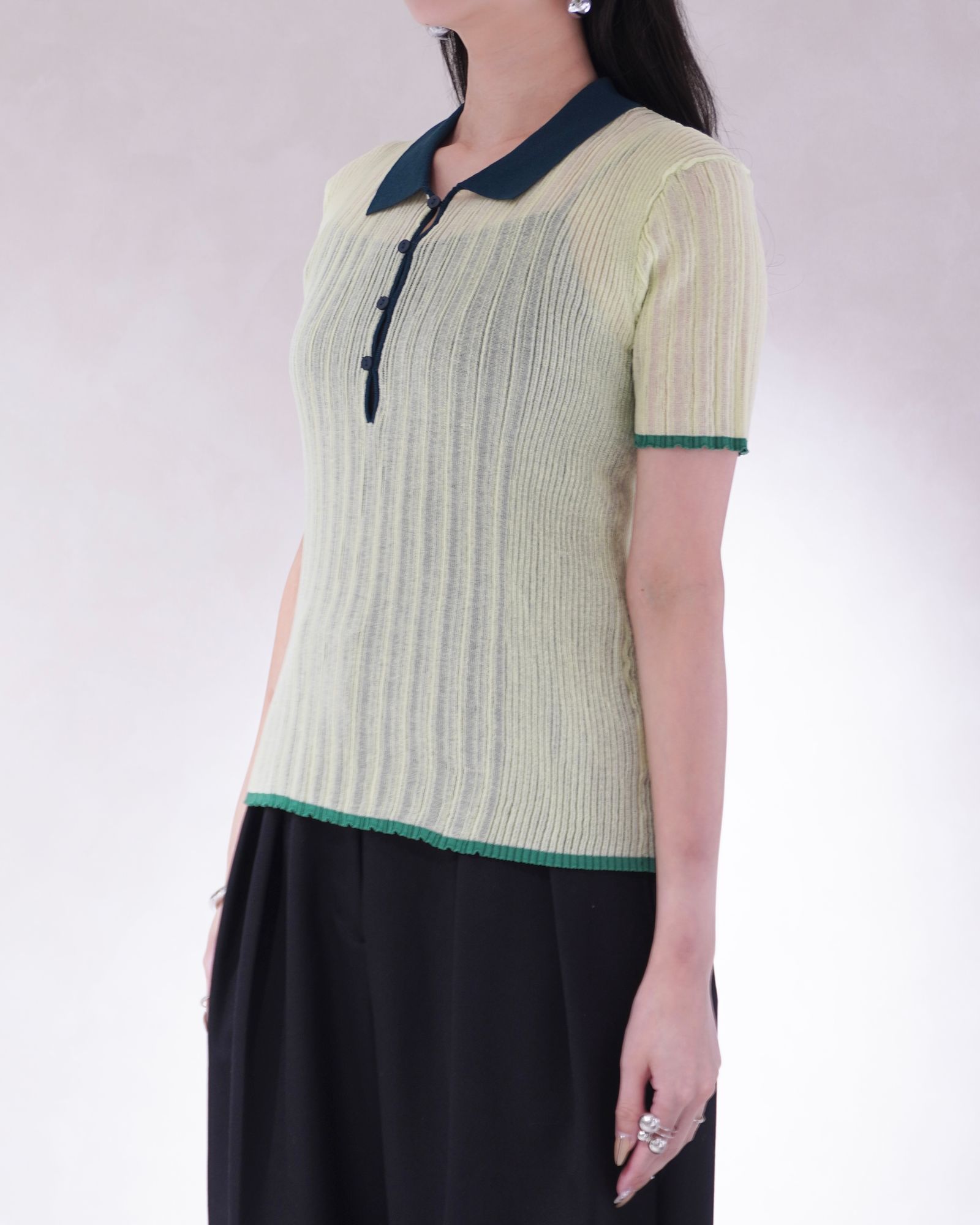 Knuth Marf - シアーニットポロシャツ (オレンジ) sheer polo knit