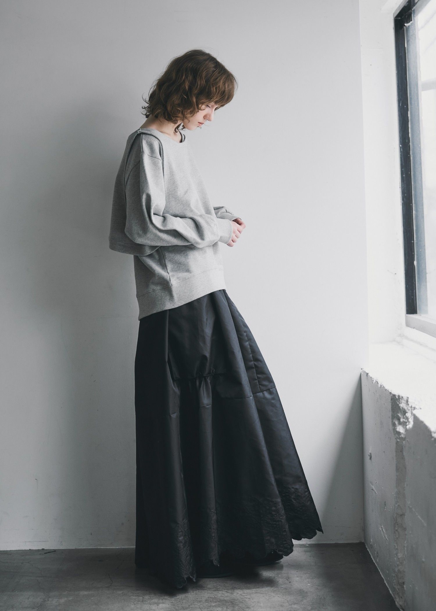 asymmetry 2 piece layered sweat / 2ピースレイヤードスウェット (グレー) / 25AW /
