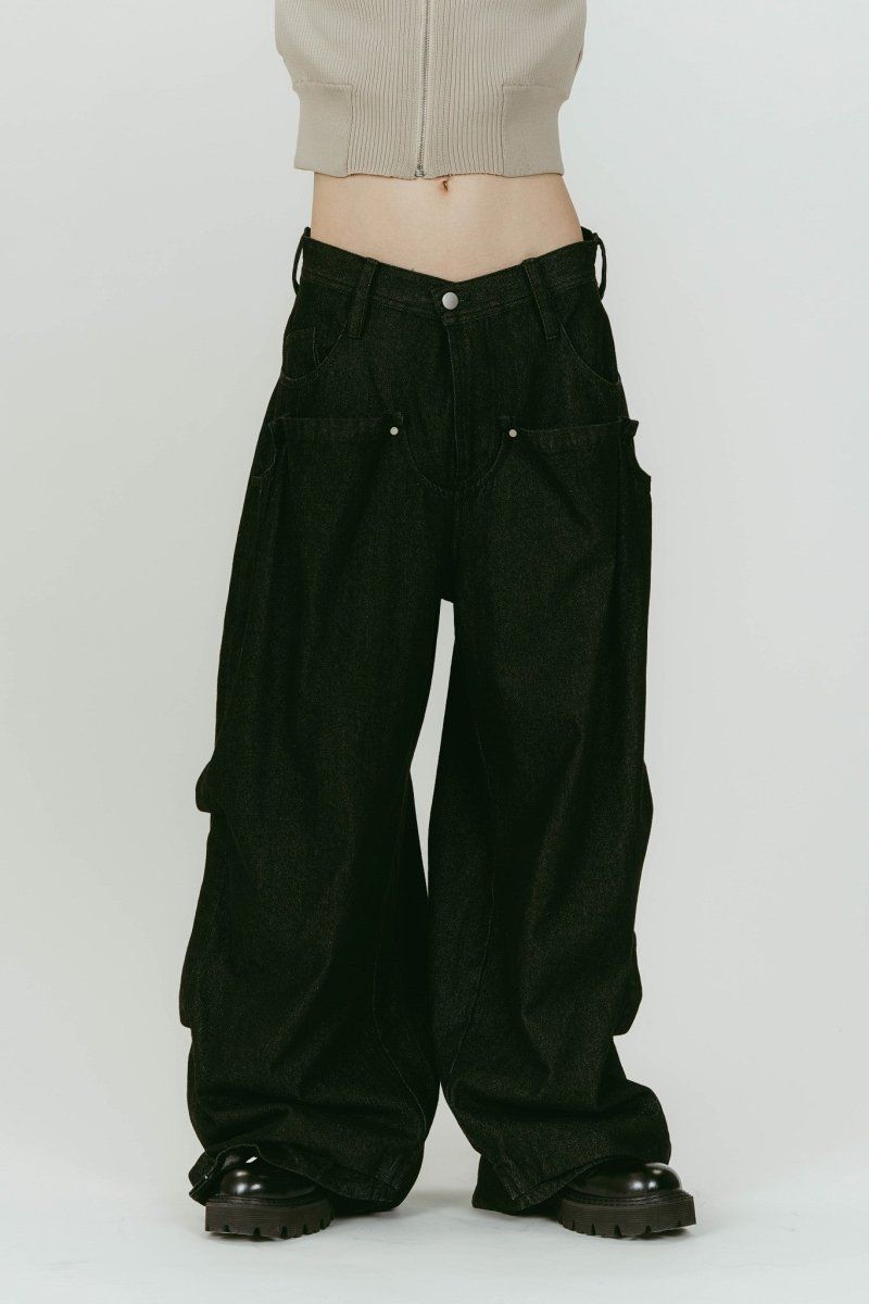 cling drape denim pants(unisex) (Black) / ドレープデニムパンツ (ブラック) / 26SS