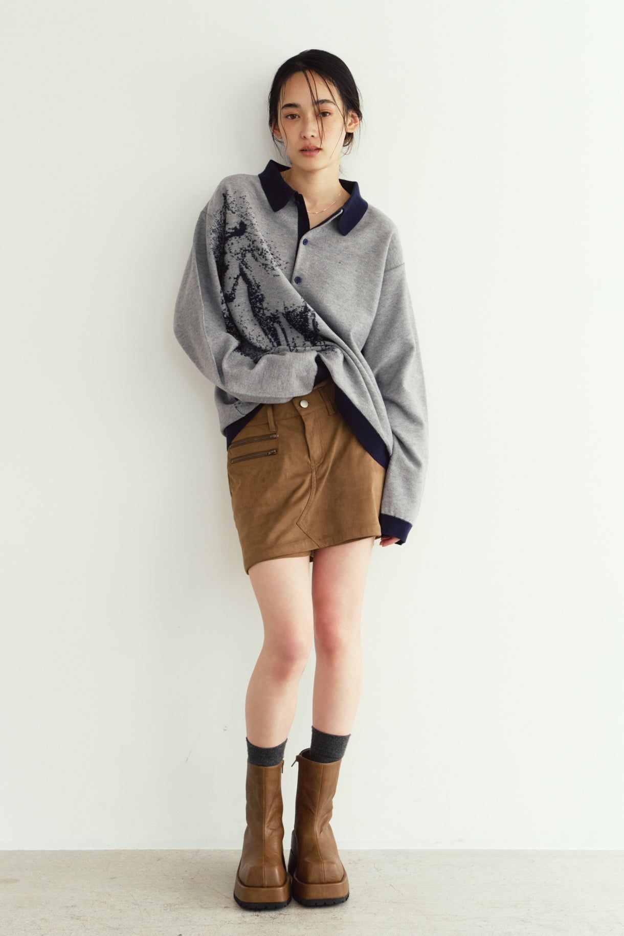 リバーシブル ジャガードポロニット (ネイビー) reversible jacquard polo knit(unisex) (Navy) / 26AW