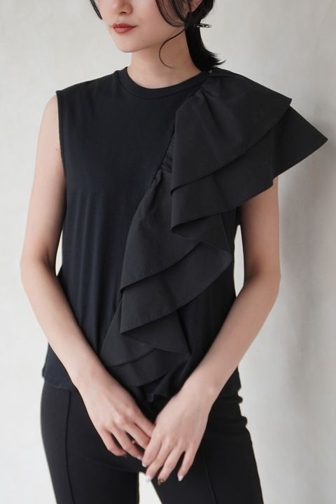 UNBALANCE RUFFLE TANK TOP / アンバランス ラッフル タンクトップ (ノワール)