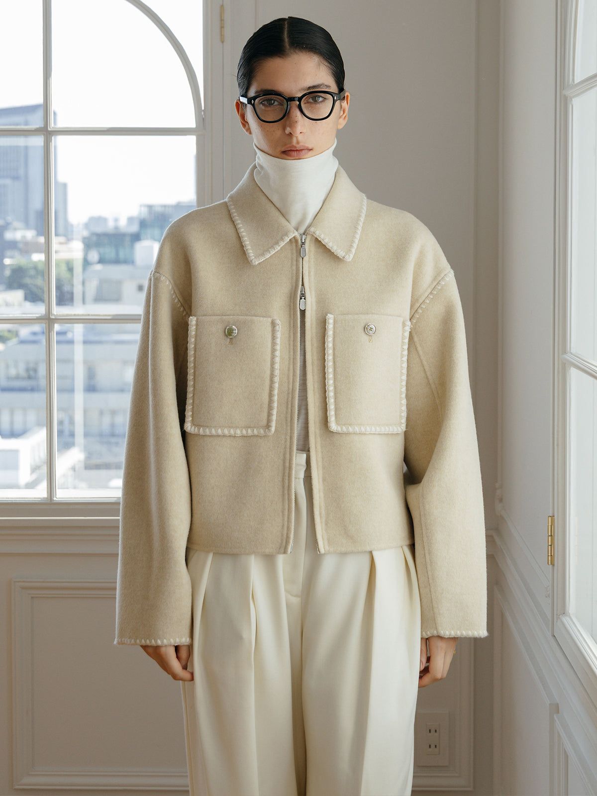 【BF割引対象12/2まで】【25AW】FINE WOOL OVER HIGH NECK TOPS / ファインウール ハイネックニットトップス  (ホワイト)