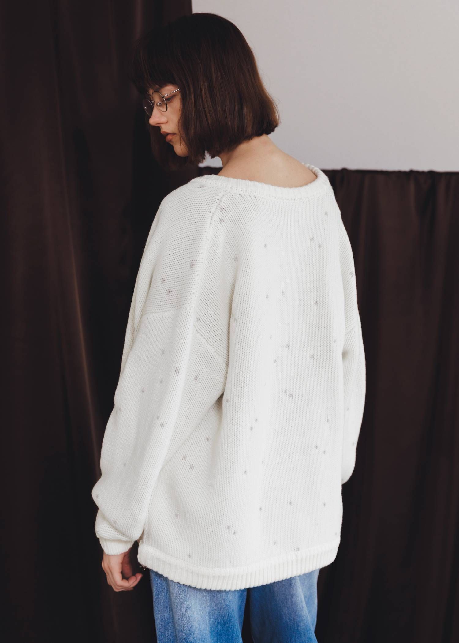 【ロング】ハートドット リバーシブルカーディガン (アイボリー×アイス) long heart dot jacquard reversible knit cardigan (ivory×ice) /  26SS