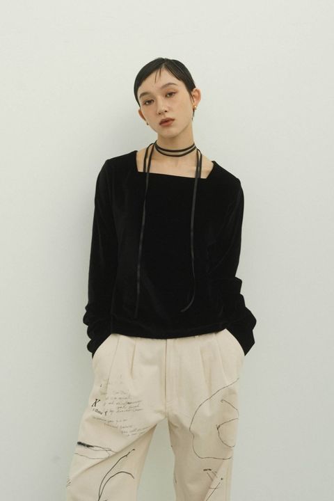 velours ribbon tops / ベロア リボントップス (ブラック)