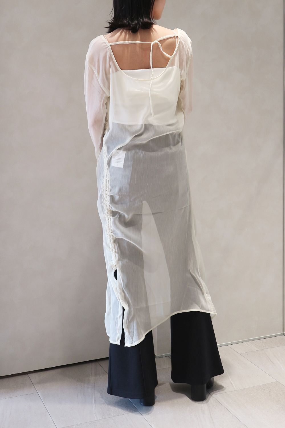 asymmetry sheer long one piece / アシンメトリー シアー ロングワンピース (クリーム)