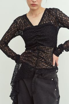 レーストップス (ブラック) lace gathered top (Black) / 26AW