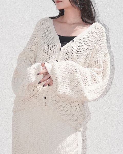 クロシェニットカーディガン (アイボリー) Crochet Knit Cardigan (Ivory) / 26SS
