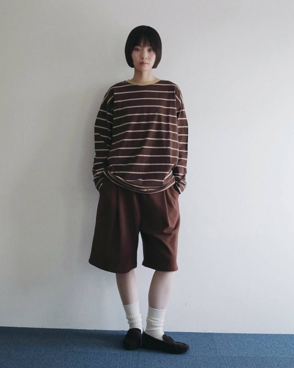 ボーダー ルーズロンT (ブラウン) Border Loose Long T-shirts (Brown) /  26AW