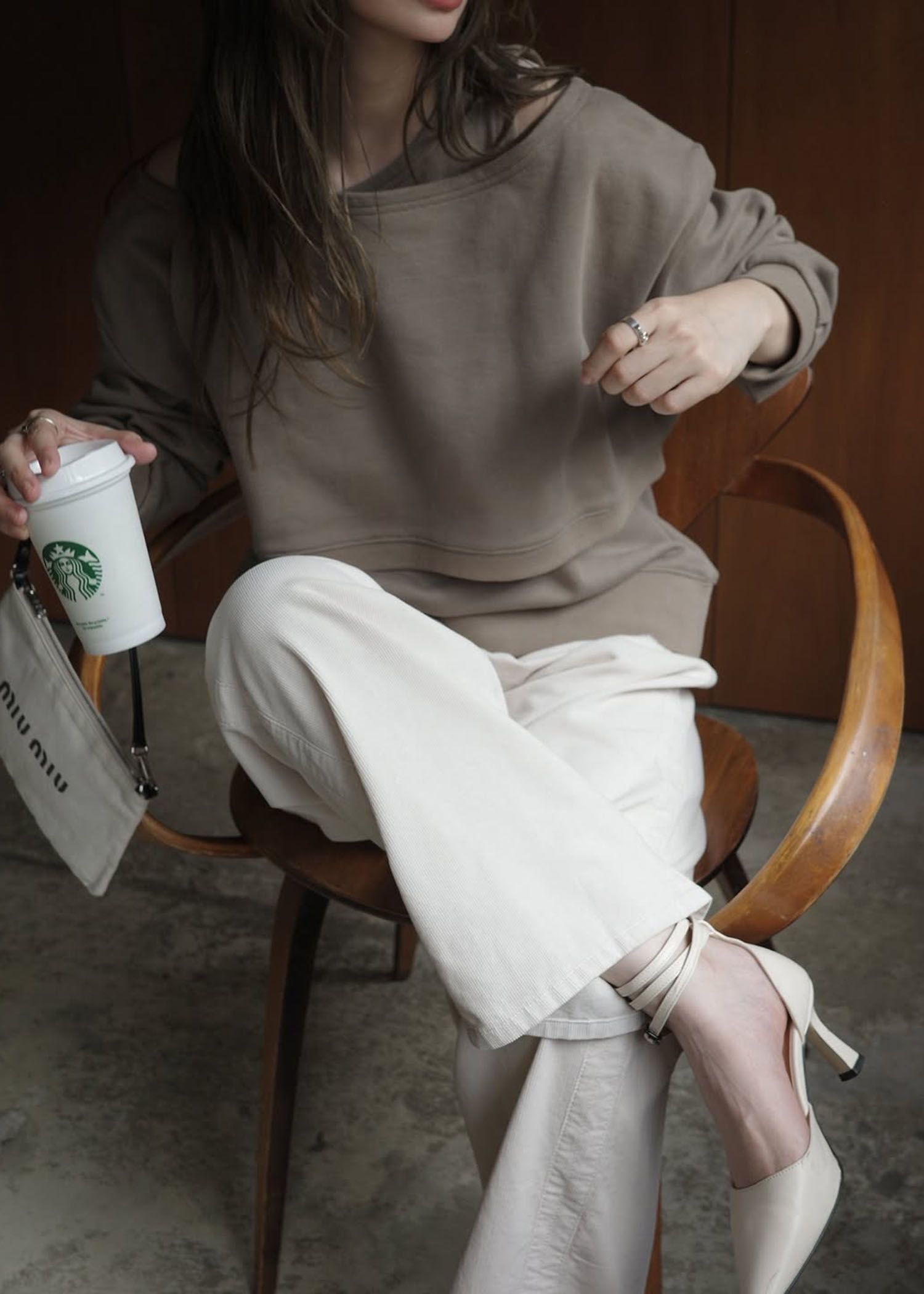 asymmetry 2 piece layered sweat / 2ピースレイヤードスウェット (カフェモカ) / 25AW /