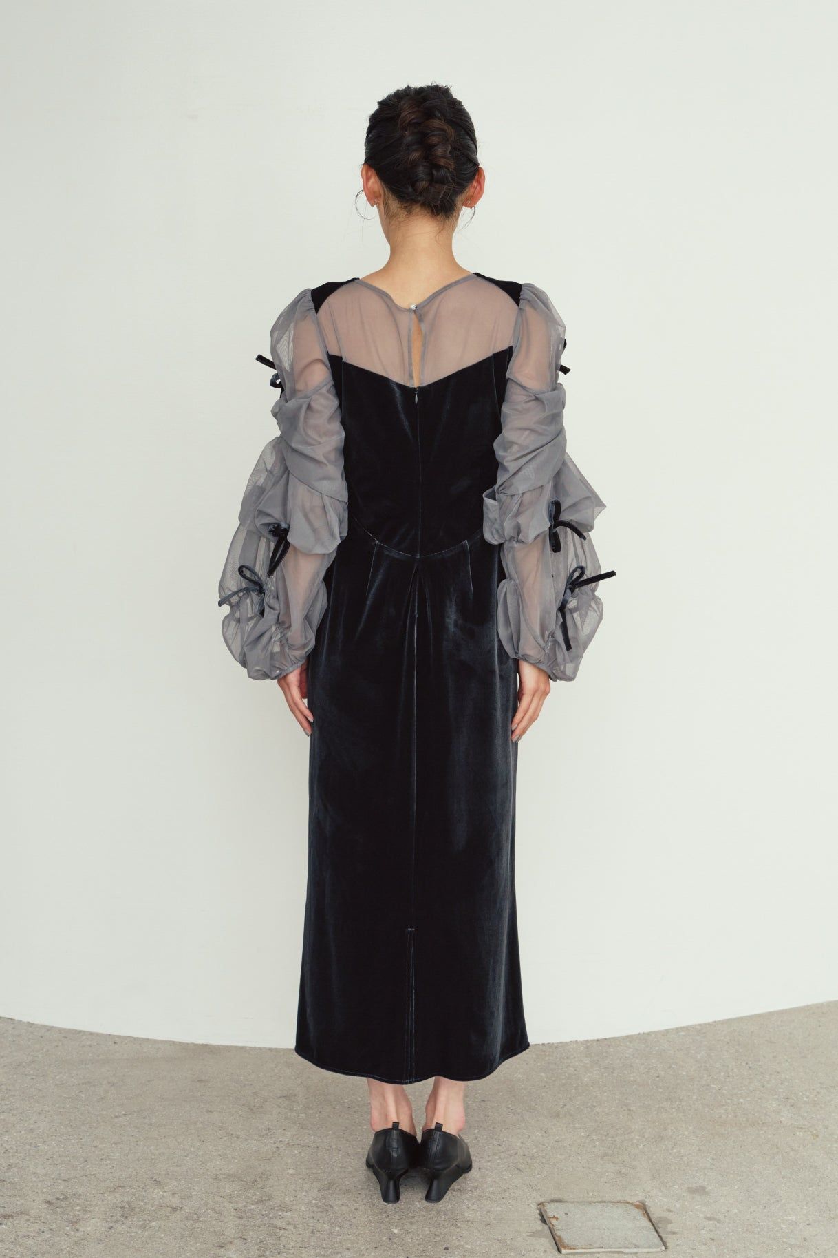 ドレープ チュールドレス (ブルーグレー) draped tulle dress (Bluegray) / 26AW