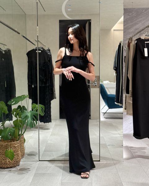 Twisted Strap Maxi Dress / ツイスト ストラップ マキシワンピースドレス (ブラック)
